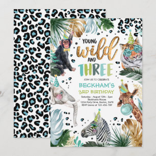Young Wild & Three Safari Animals 3rd Boy誕生日 招待状