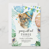 Young Wild & Three Safari Animals Birthday 招待状 (正面)