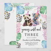 Young Wild & Three Safari Animals Birthday  招待状 (正面/裏面)