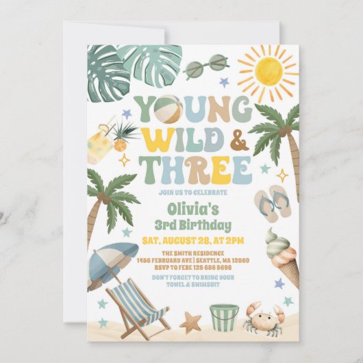Young Wild & Three Summer Beach 3rd Birthday  招待状 (正面)