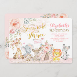 Young Wild & Three Tribal Jungle Girl誕生日 招待状