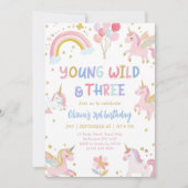 Young Wild & Three Unicorn 3歳の誕生日 招待状 (正面)