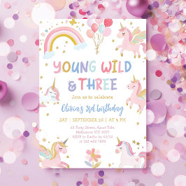 Young Wild & Three Unicorn 3歳の誕生日 招待状