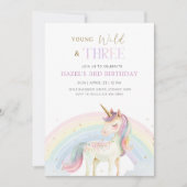 Young Wild & Three Unicorn Rainbow 3rd Birthday 招待状 (正面)