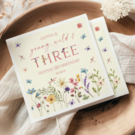 Young Wild & Three Wildflower 3歳の誕生日パーティー スタンダードカクテルナプキン