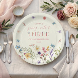 Young Wild & Three Wildflower 3歳の誕生日パーティー ペーパープレート