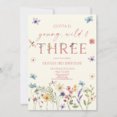 Young Wild & Three Wildflower 3歳の誕生日パーティー 招待状 (正面)