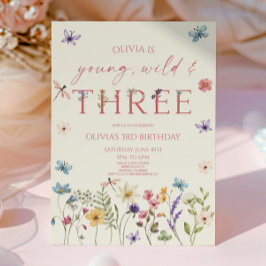 Young Wild & Three Wildflower 3歳の誕生日パーティー 招待状