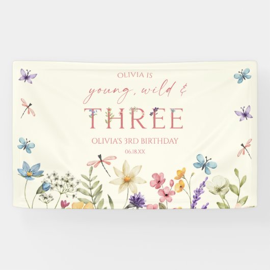 Young Wild & Three Wildflower 3歳の誕生日パーティー 横断幕 (横)