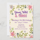 Young, Wild, & Three Wildflower、3歳の誕生日 招待状 (正面)