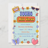 Young Will 3 Groovy Hippie 3番目の誕生日パーティー 招待状 (正面)
