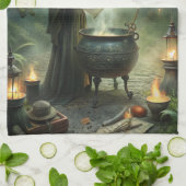 Young Witch in Mystical Forest Ritual キッチンタオル (折り畳み)