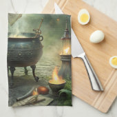 Young Witch in Mystical Forest Ritual キッチンタオル (四つ折り)