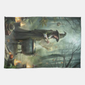 Young Witch in Mystical Forest Ritual キッチンタオル (横)