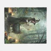 Young Witch in Mystical Forest Ritual フリースブランケット (正面(横))