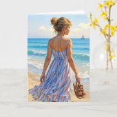 Young Woman On the Beach カード (黄色い花)