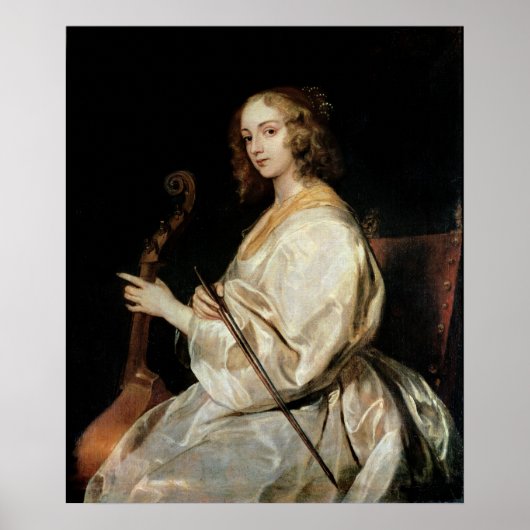 Young Woman Playing a Viola da Gamba ポスター (正面)