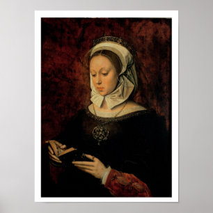Young Woman Reading a Book of Hours (oil on panel) ポスター
