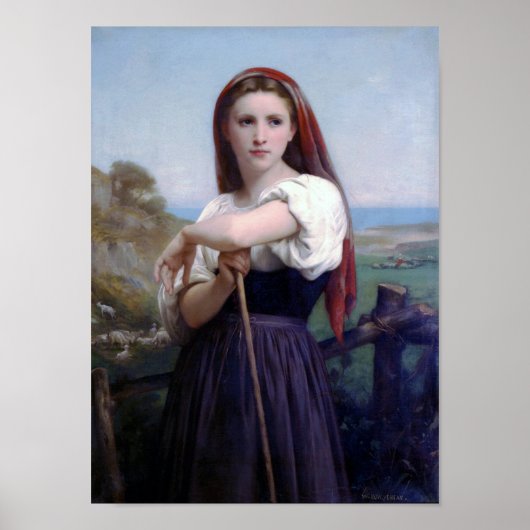 Young Woman Shepherdess, Bouguereau ポスター (正面)