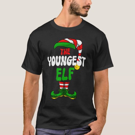 Youngest Elf Family Matching Group Merry Christmas Tシャツ (正面)