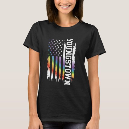 Youngstown 統一された州動揺してレインボーw US F Tシャツ (正面)