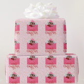 YOUR写真を追加するクリスマスレッドとピンク ラッピングペーパー