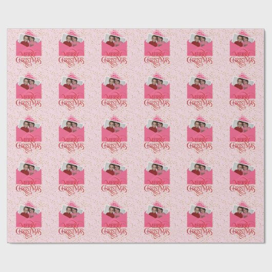 YOUR写真を追加するクリスマスレッドとピンク ラッピングペーパー (フラット)