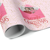 YOUR写真を追加するクリスマスレッドとピンク ラッピングペーパー (ロールコーナー)