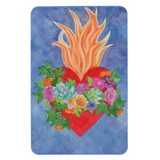 YOUR写真テンプレートまたはバーニングハート&花 マグネット (縦)