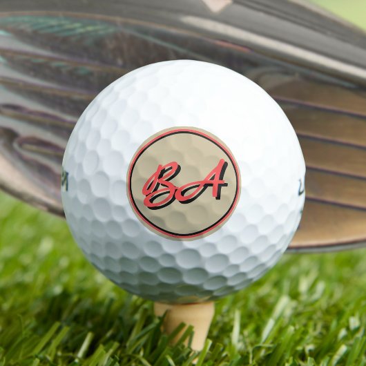 Your イニシャルin Red and Black on Sand ゴルフボール