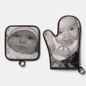 Your カスタマイズ Black and White photosと一緒に 鍋つかみ&鍋敷きセット (正面)