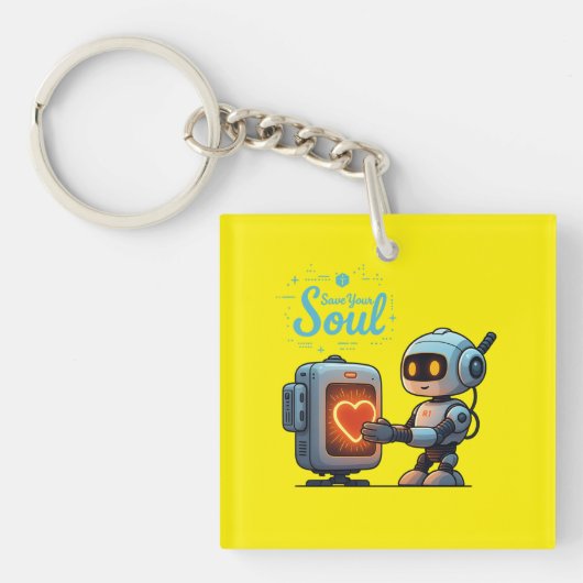 Your 救 Soul Cute Robot Holdingハート – 未来派 キーホルダー (正面)