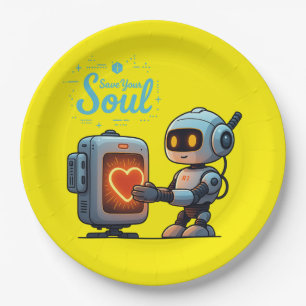 Your 救 Soul Cute Robot Holdingハート – 未来派 ペーパープレート