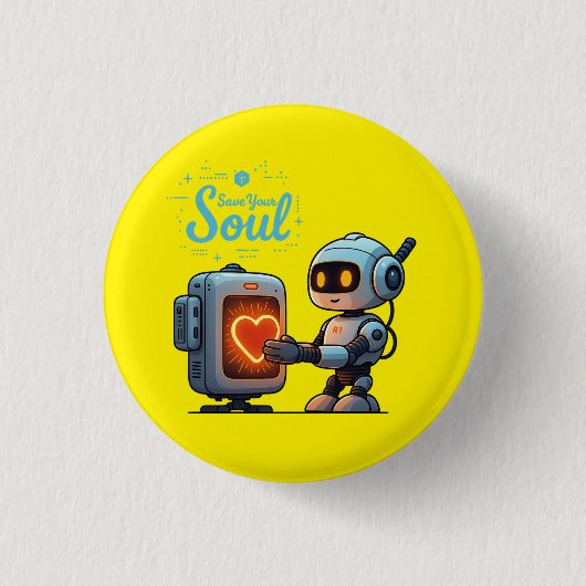 Your 救 Soul Cute Robot Holdingハート – 未来派 缶バッジ (正面)