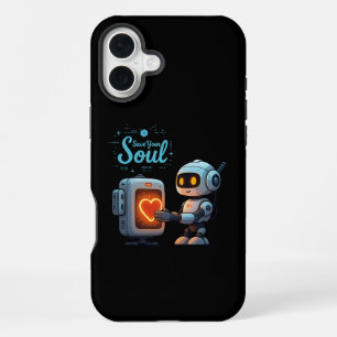Your 救 Soul Cute Robot Holdingハート – 未来派 iPhone 16 Plusケース