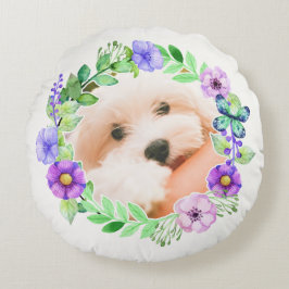 Your 2 Photos in Flower Frames装飾用クッション ラウンドクッション
