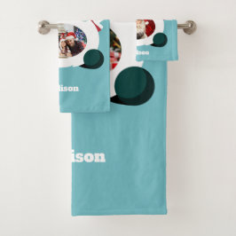 YOUR 3枚の写真と名前カスタム付けサンタタオルセット バスタオルセット