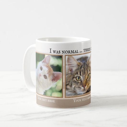 Your 3 おもしろい Cat Photos Beigeアイボリーマストライプのグ コーヒーマグカップ (正面左)