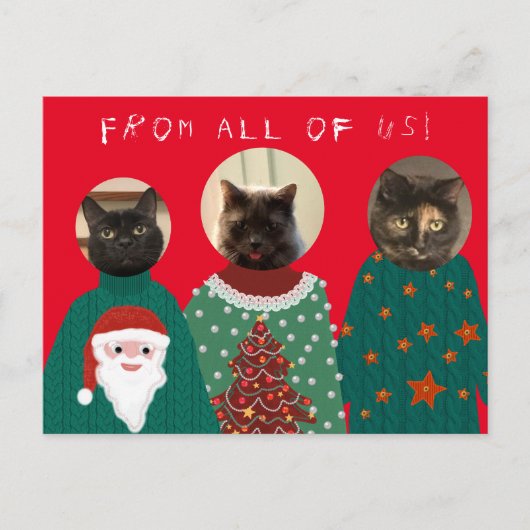 Your 3 cats in Aby Christmas Sweatersはがき ポストカード (正面)