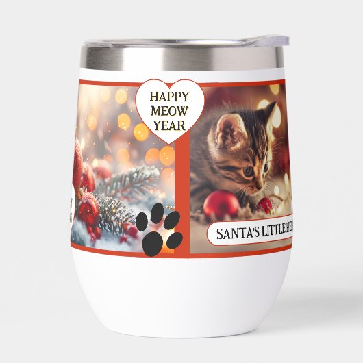 Your 4 Cat Photos Cute Christmas Insulated Tumbler (左面)