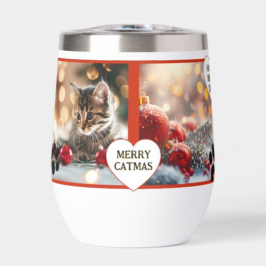 Your 4 Cat Photos Cute Christmas Insulated Tumbler (正面)