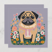 「Your Are魔法」プグBohoフローラグリーティングカード シーズンカード (正面/裏面)