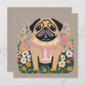 「Your Are魔法」プグBohoフローラグリーティングカード シーズンカード (正面/裏面)