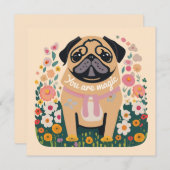 「Your Are魔法」プグBohoフローラグリーティングカード シーズンカード (正面/裏面)