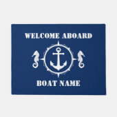 Your Boat NameシーホースいかりウェルカムアボードNavy ドアマット (正面)
