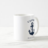 Your Boat Name Anchor Blue Captain コーヒーマグカップ (正面右)