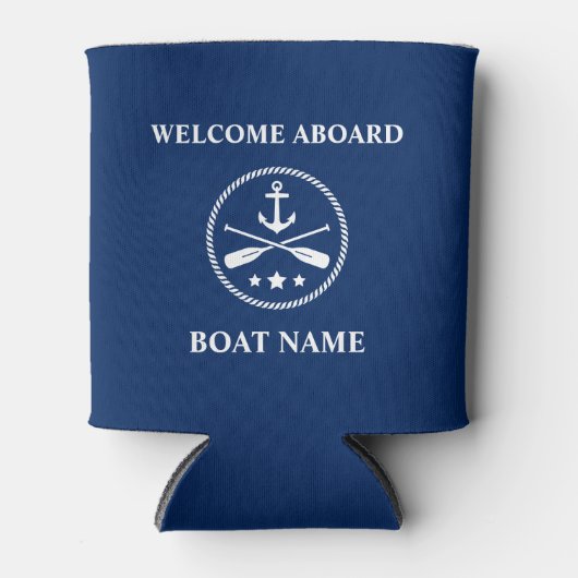 Your Boat Name Welcome Aboard Aboard Aboard & Oars 缶クーラー (正面)