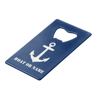 Your Boat or Name 航海の クラシック Navy(ボートまたは名前のいかり) クレジットカード栓抜き