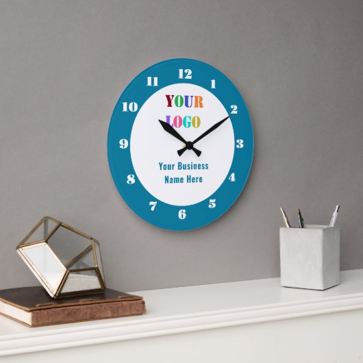Your Branded Company Logo Name Text Clock Template ラージ壁時計 (オフィス)