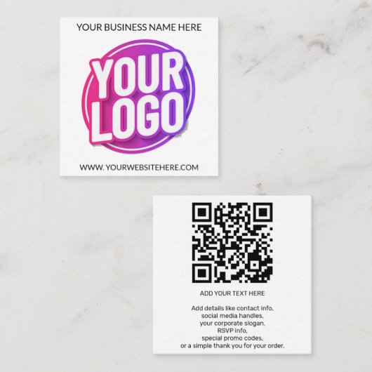 Your Business Company Team Logo and QR Code & Text スクエア名刺 (正面/裏面)